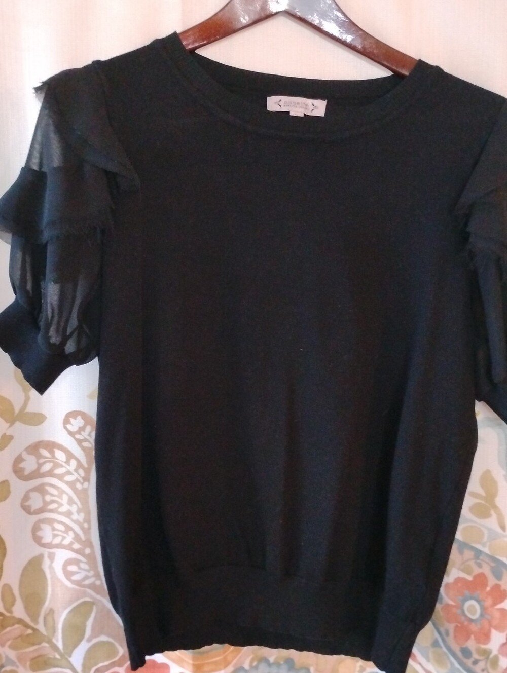 Vintage Nanette Lepore Black Short Sleeve Ruffle Sweater Top